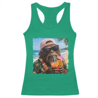 Funny Hawaiian Bigfoot Racerback Tank Top Tropical Beach Party Graphic