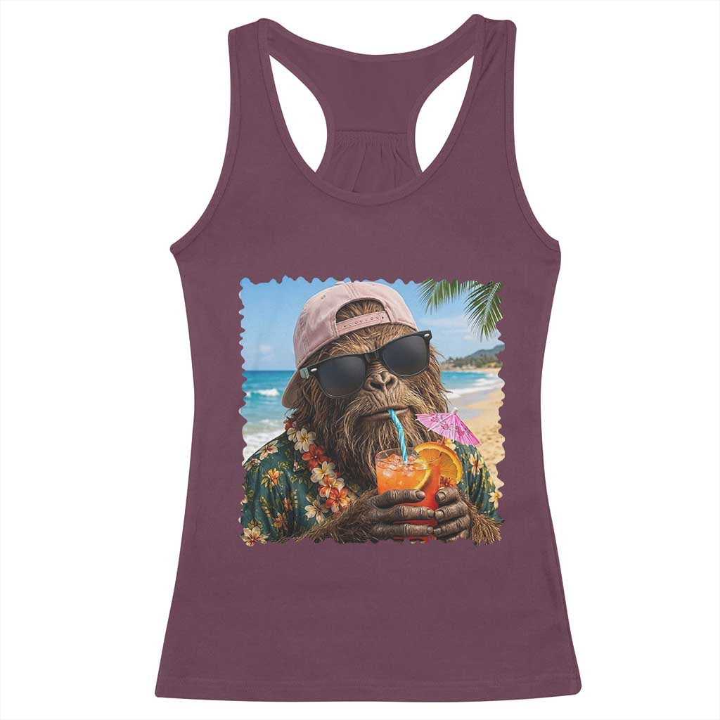 Funny Hawaiian Bigfoot Racerback Tank Top Tropical Beach Party Graphic