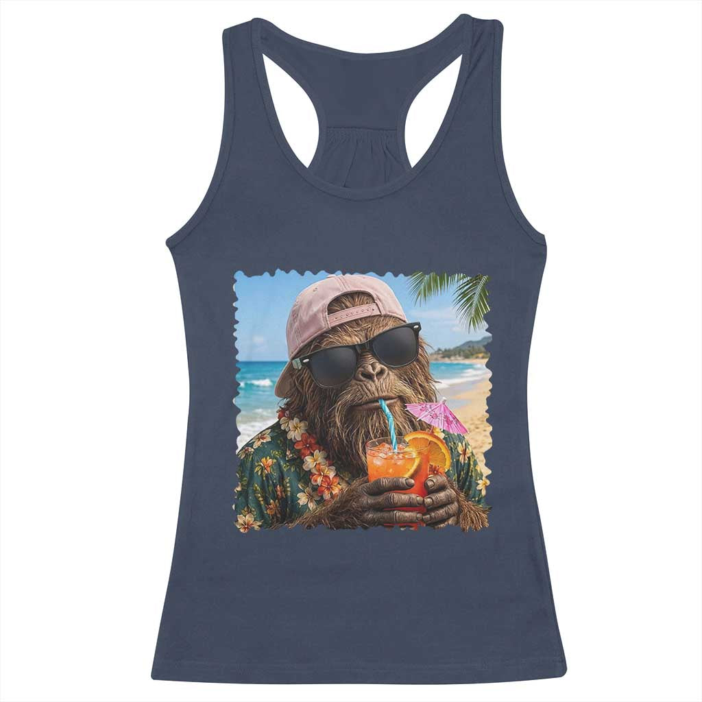 Funny Hawaiian Bigfoot Racerback Tank Top Tropical Beach Party Graphic