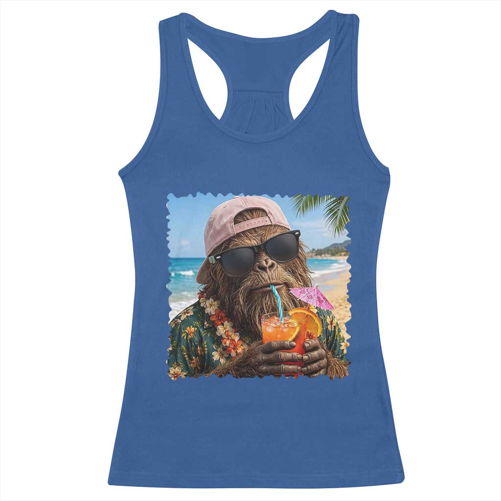 Funny Hawaiian Bigfoot Racerback Tank Top Tropical Beach Party Graphic