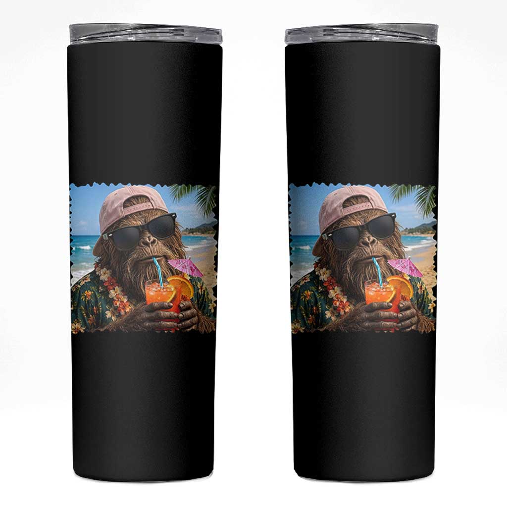 Funny Hawaiian Bigfoot Skinny Tumbler Tropical Beach Party Graphic