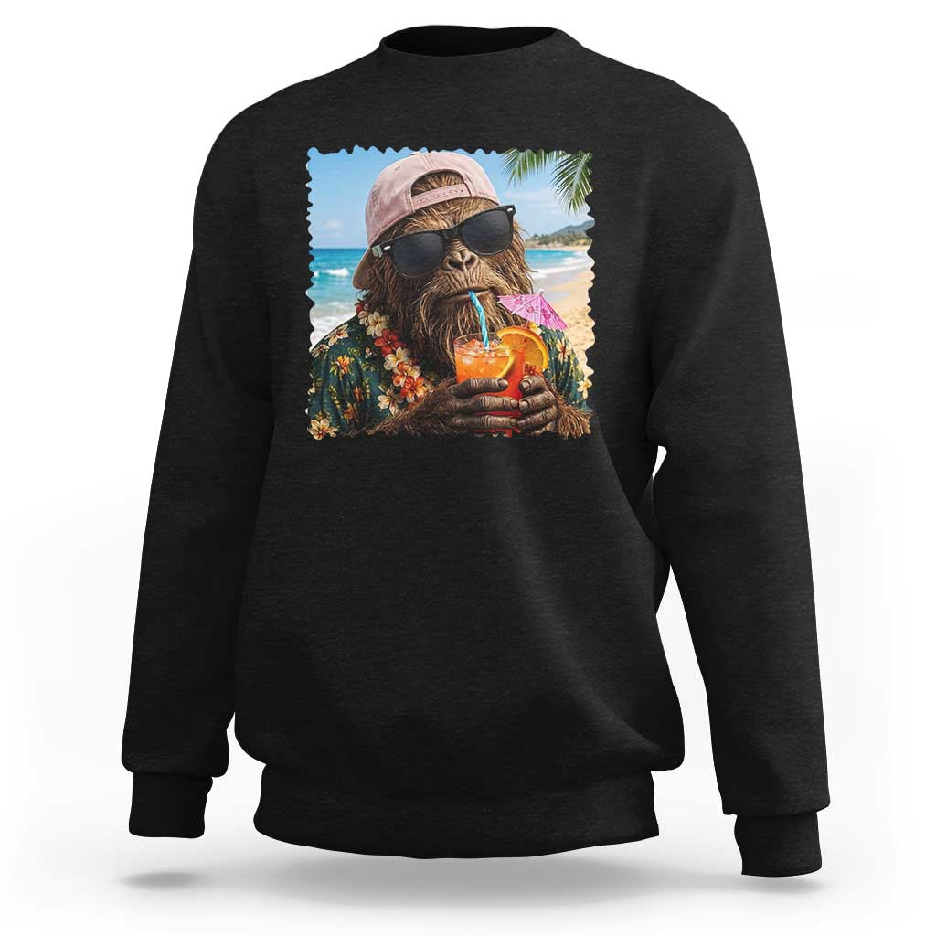 Funny Hawaiian Bigfoot Sweatshirt Tropical Beach Party Graphic