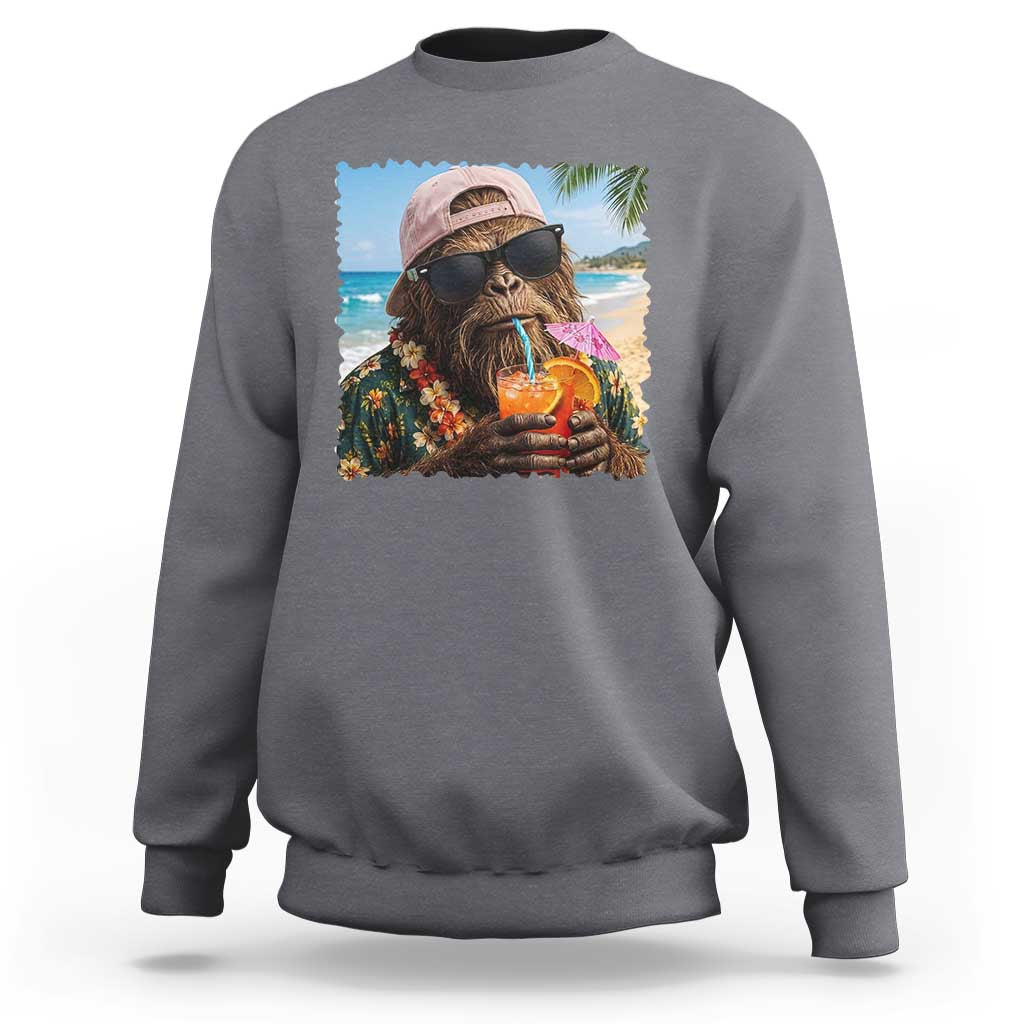 Funny Hawaiian Bigfoot Sweatshirt Tropical Beach Party Graphic