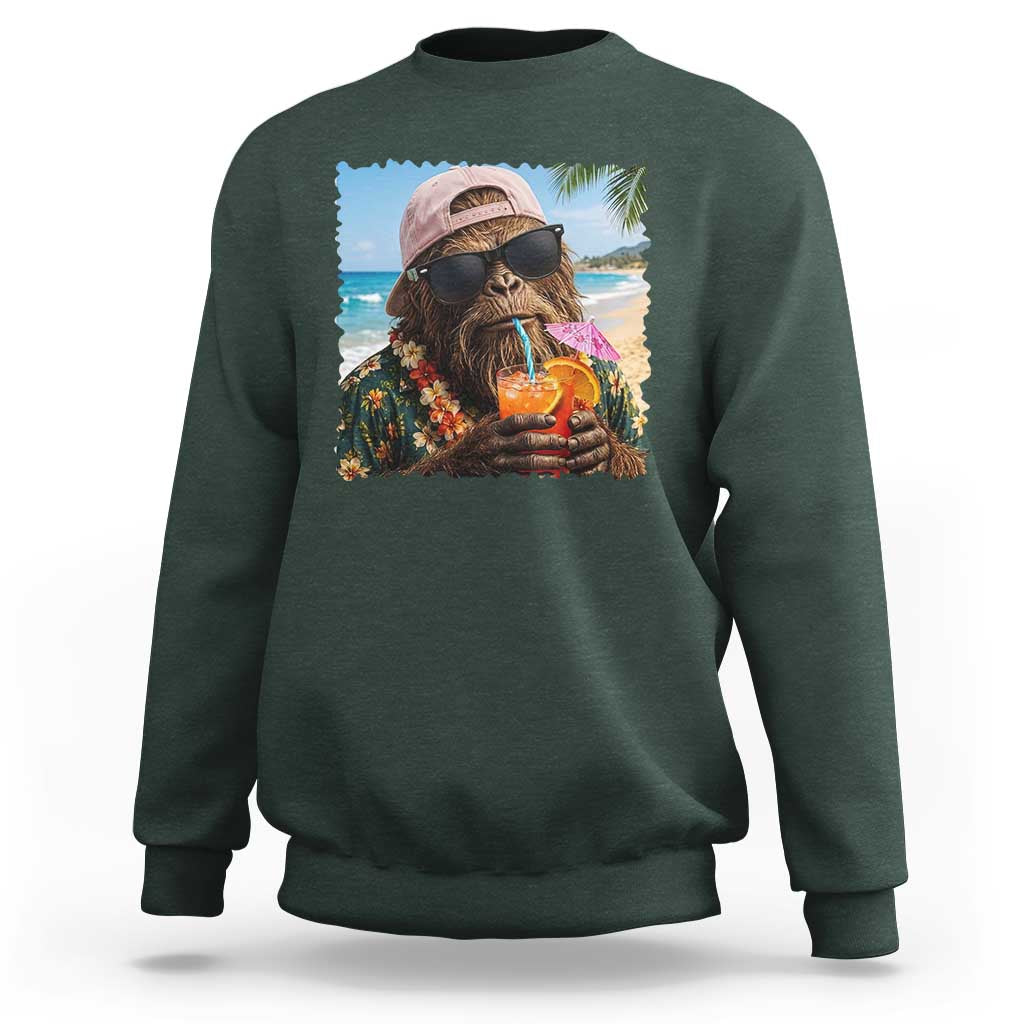 Funny Hawaiian Bigfoot Sweatshirt Tropical Beach Party Graphic