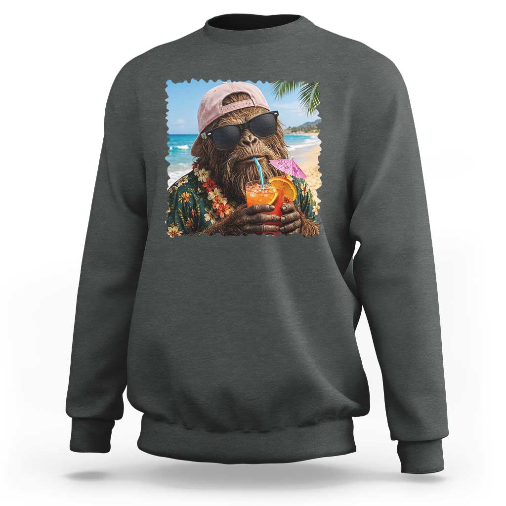 Funny Hawaiian Bigfoot Sweatshirt Tropical Beach Party Graphic