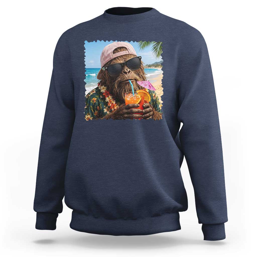 Funny Hawaiian Bigfoot Sweatshirt Tropical Beach Party Graphic