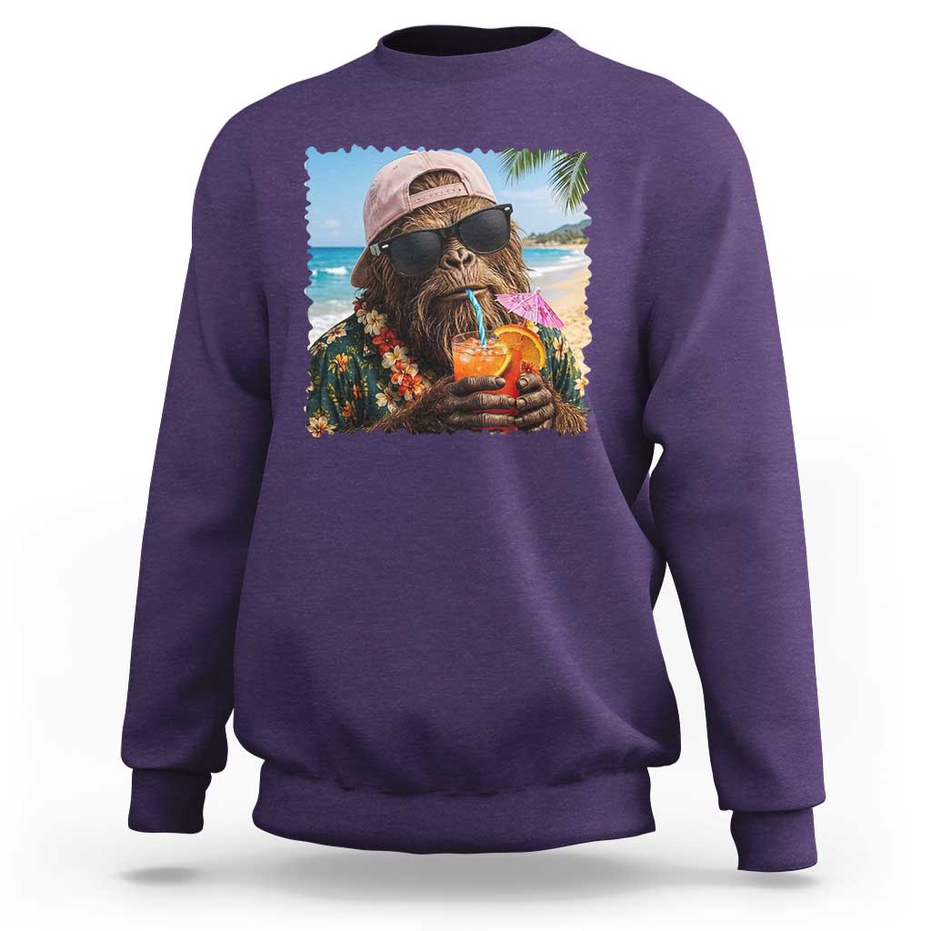 Funny Hawaiian Bigfoot Sweatshirt Tropical Beach Party Graphic