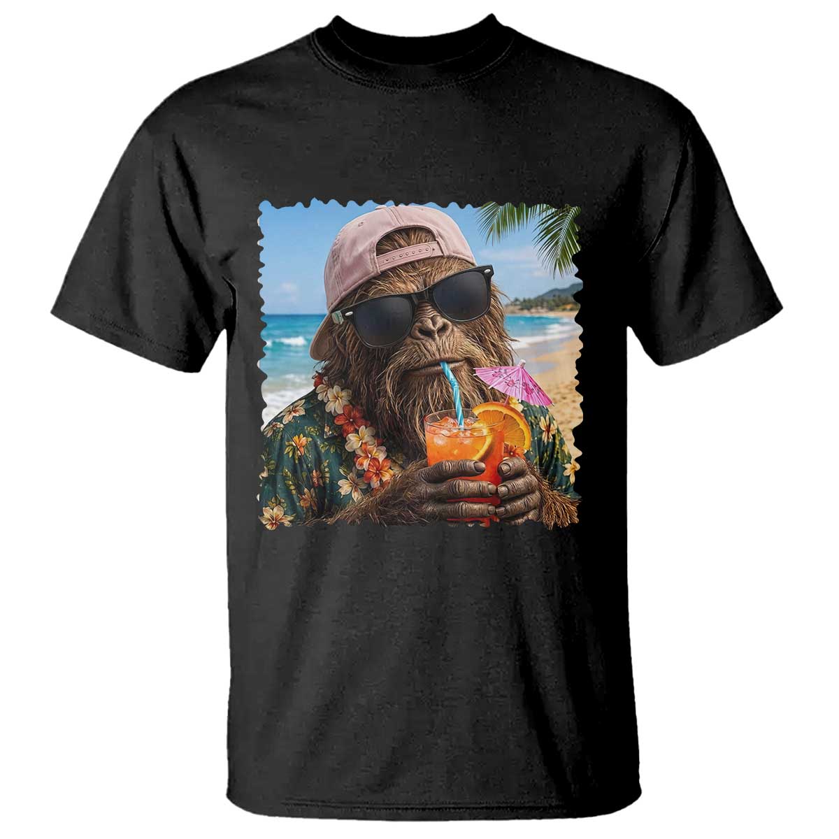 Funny Hawaiian Bigfoot T Shirt Tropical Beach Party Graphic