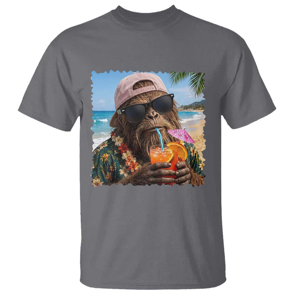 Funny Hawaiian Bigfoot T Shirt Tropical Beach Party Graphic