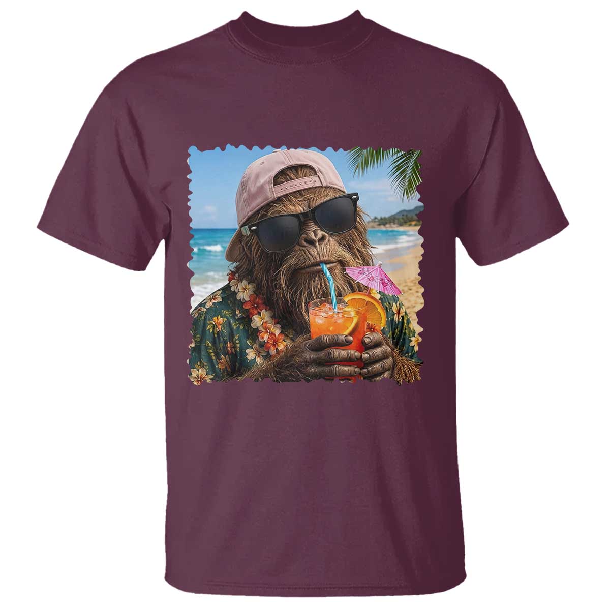 Funny Hawaiian Bigfoot T Shirt Tropical Beach Party Graphic