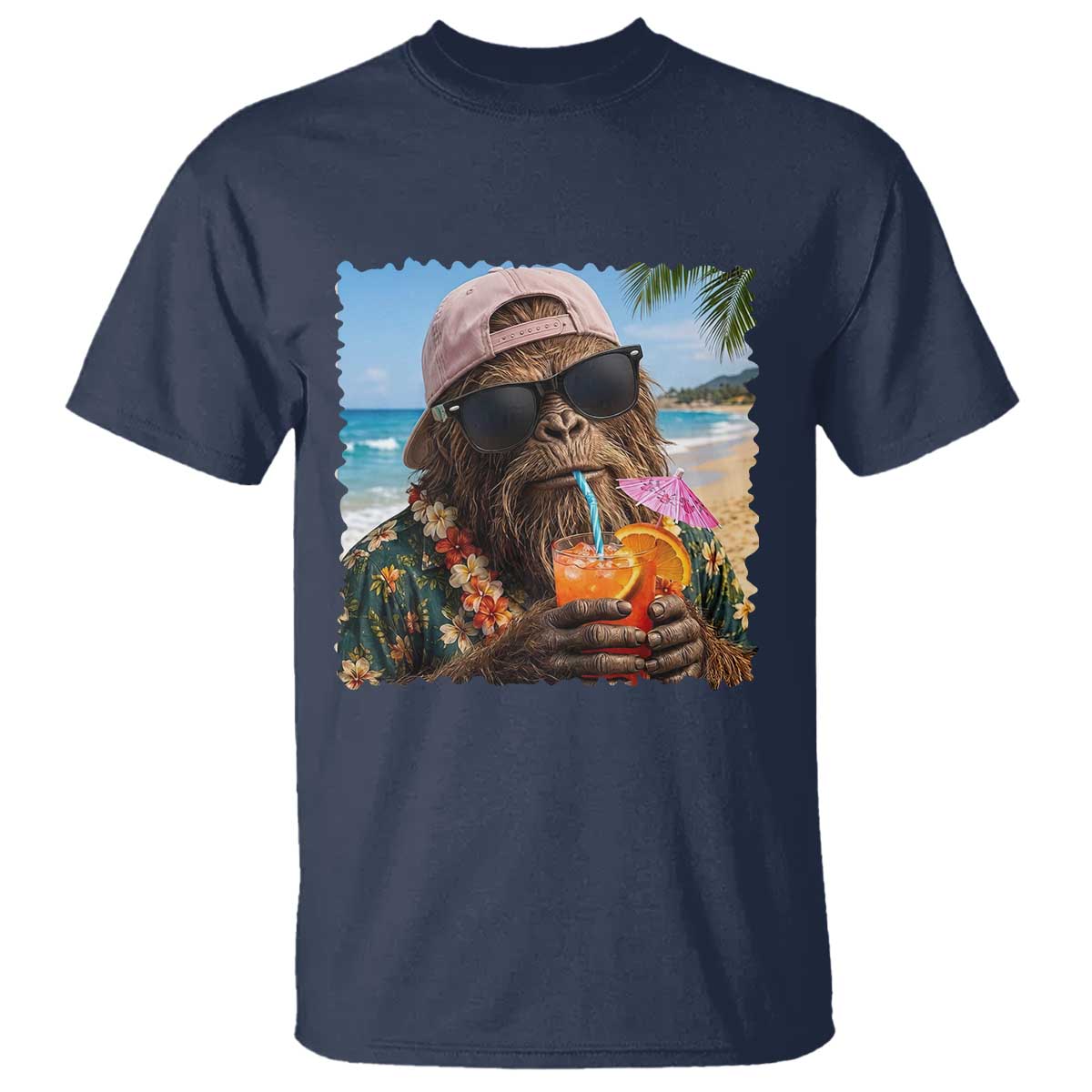 Funny Hawaiian Bigfoot T Shirt Tropical Beach Party Graphic