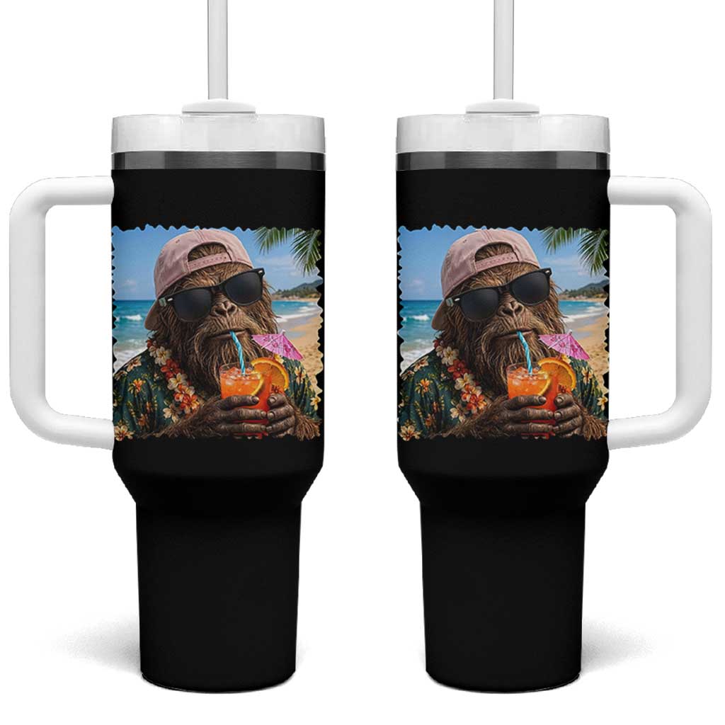 Funny Hawaiian Bigfoot Tumbler With Handle Tropical Beach Party Graphic