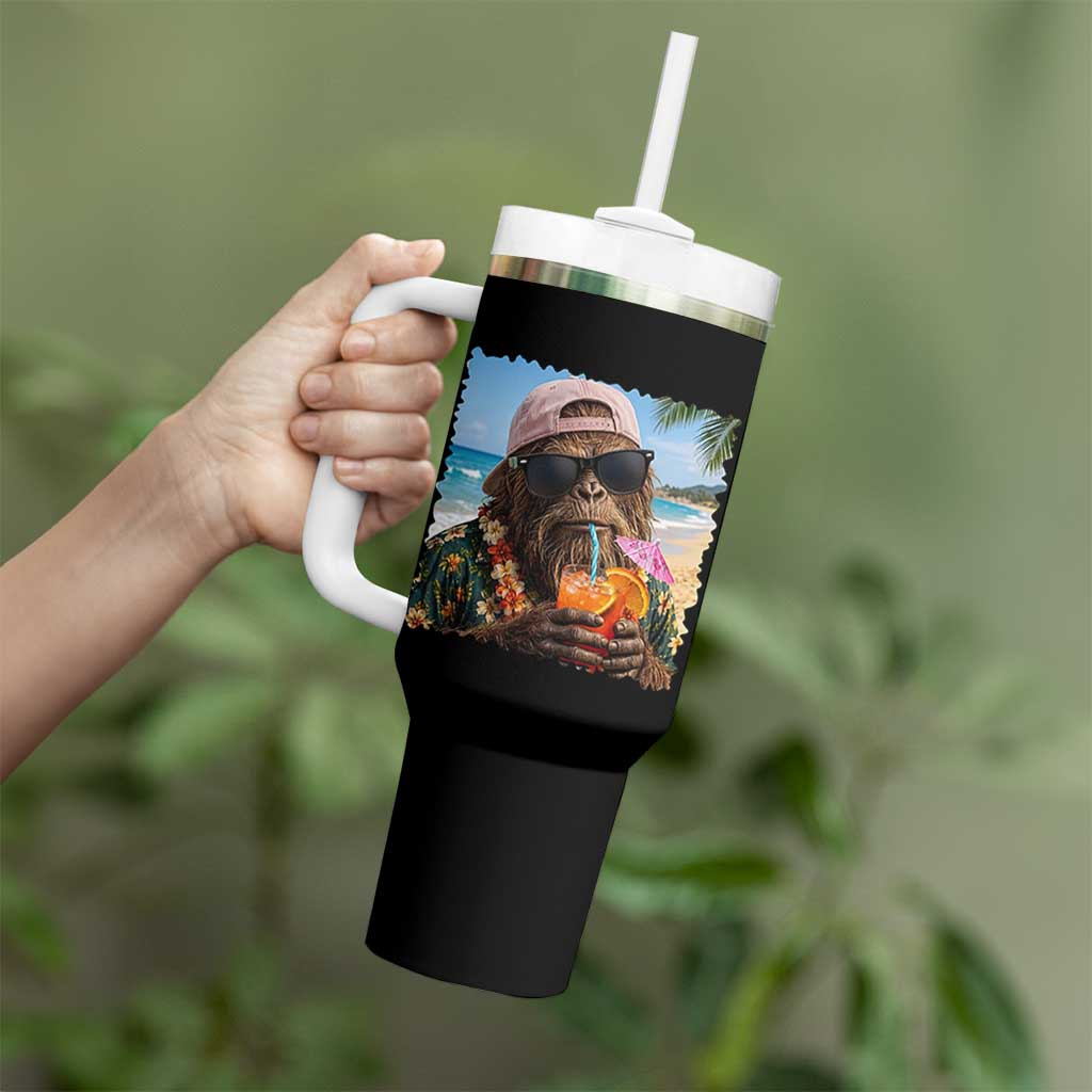 Funny Hawaiian Bigfoot Tumbler With Handle Tropical Beach Party Graphic