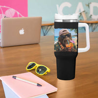 Funny Hawaiian Bigfoot Tumbler With Handle Tropical Beach Party Graphic