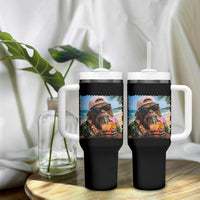 Funny Hawaiian Bigfoot Tumbler With Handle Tropical Beach Party Graphic