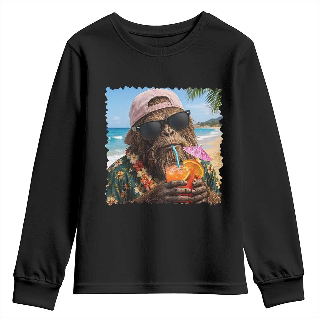 Funny Hawaiian Bigfoot Youth Sweatshirt Tropical Beach Party Graphic