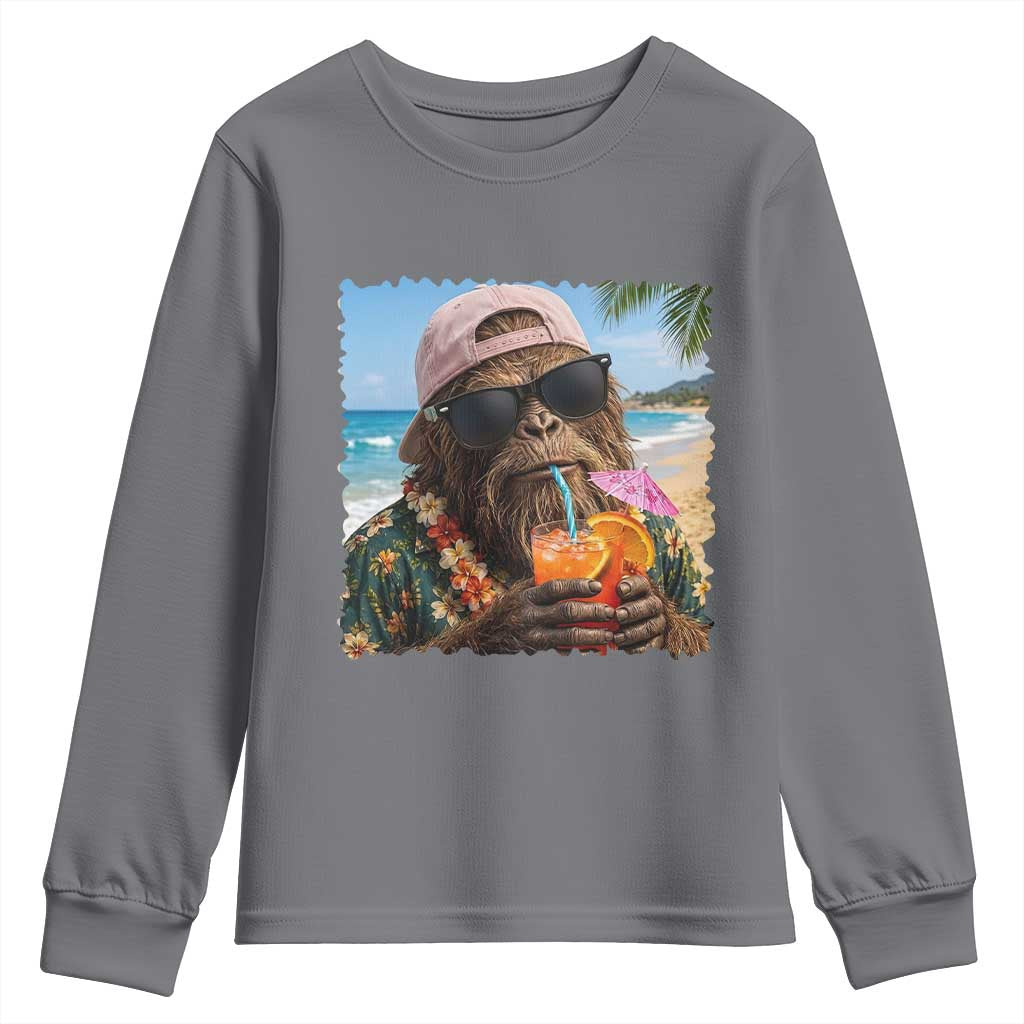 Funny Hawaiian Bigfoot Youth Sweatshirt Tropical Beach Party Graphic