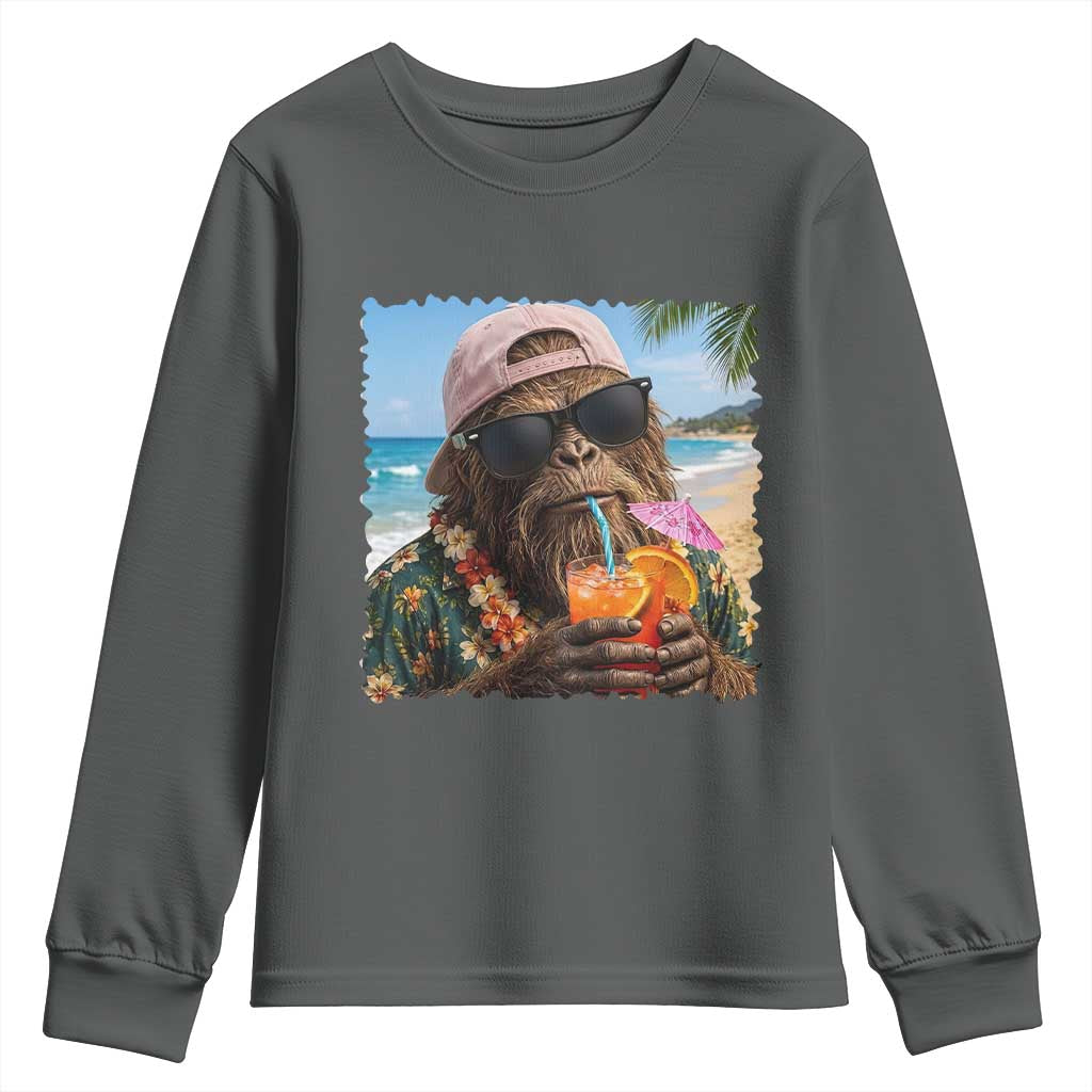 Funny Hawaiian Bigfoot Youth Sweatshirt Tropical Beach Party Graphic