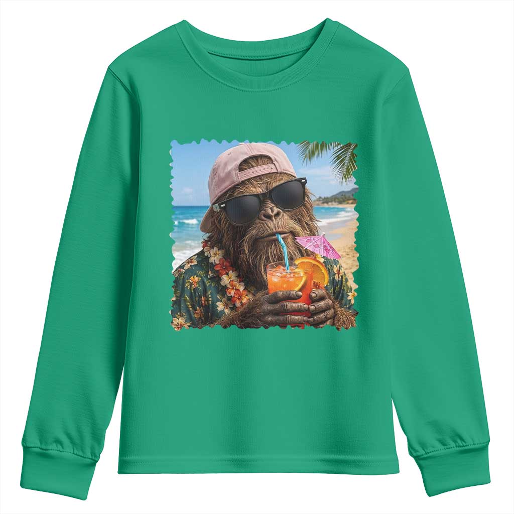 Funny Hawaiian Bigfoot Youth Sweatshirt Tropical Beach Party Graphic
