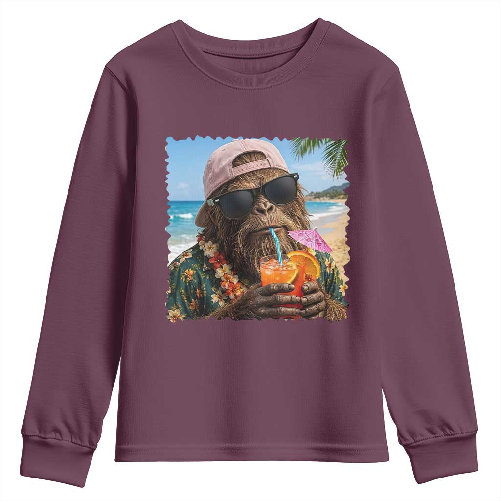 Funny Hawaiian Bigfoot Youth Sweatshirt Tropical Beach Party Graphic