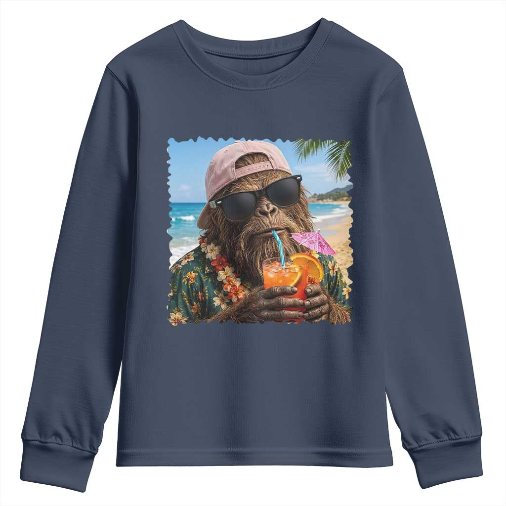 Funny Hawaiian Bigfoot Youth Sweatshirt Tropical Beach Party Graphic