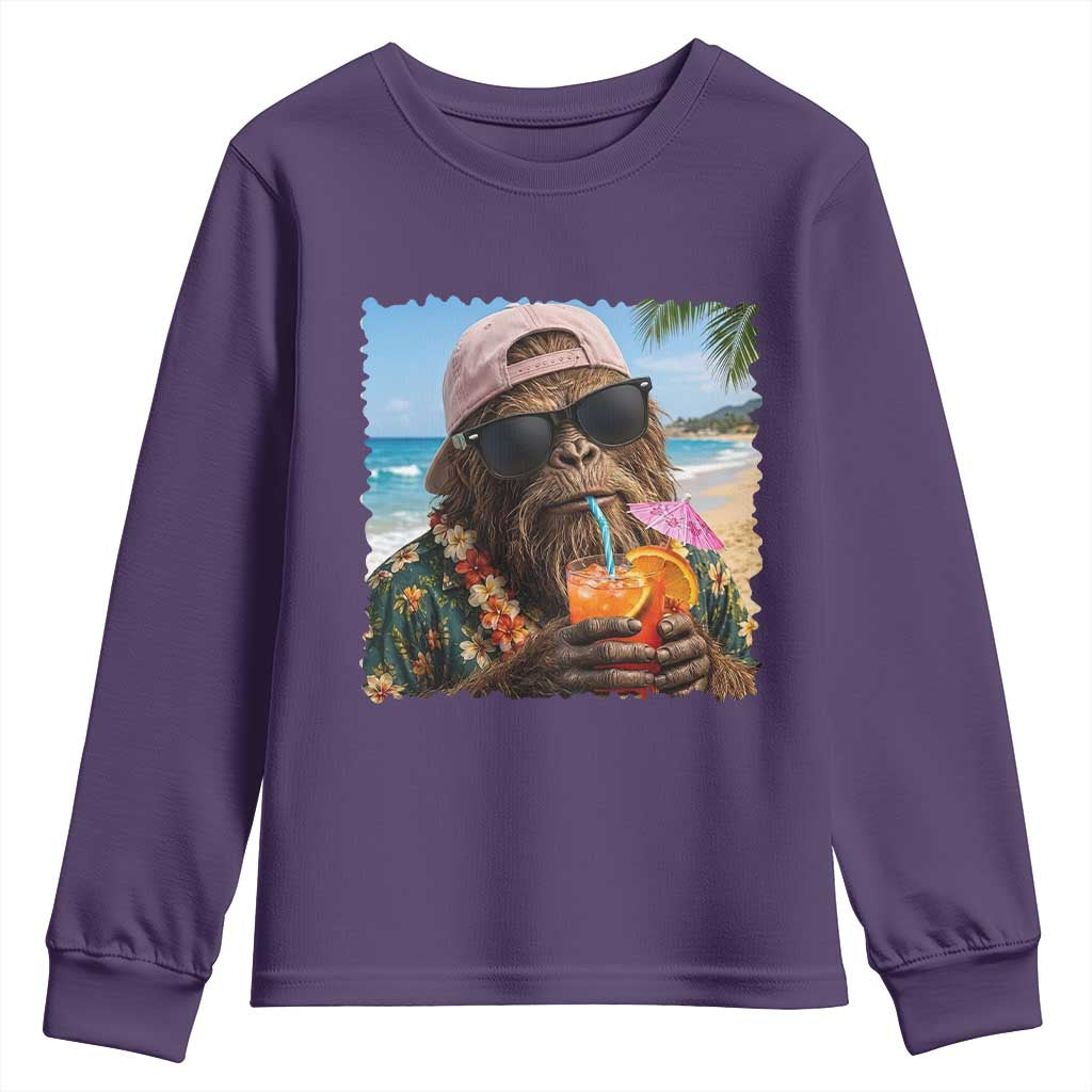 Funny Hawaiian Bigfoot Youth Sweatshirt Tropical Beach Party Graphic
