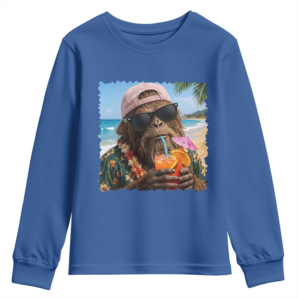 Funny Hawaiian Bigfoot Youth Sweatshirt Tropical Beach Party Graphic