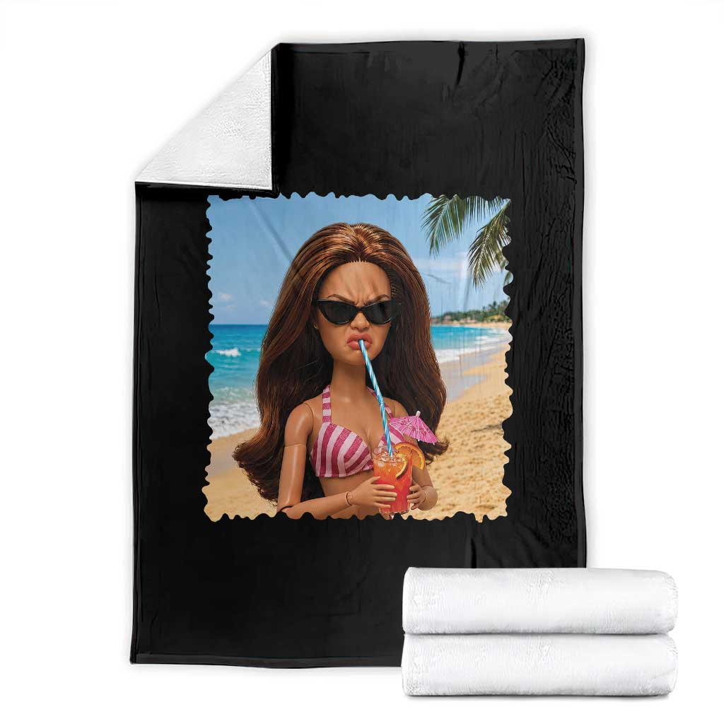 Funny Summer Doll Face Meme Throw Blanket Tropical Beach Party Graphic