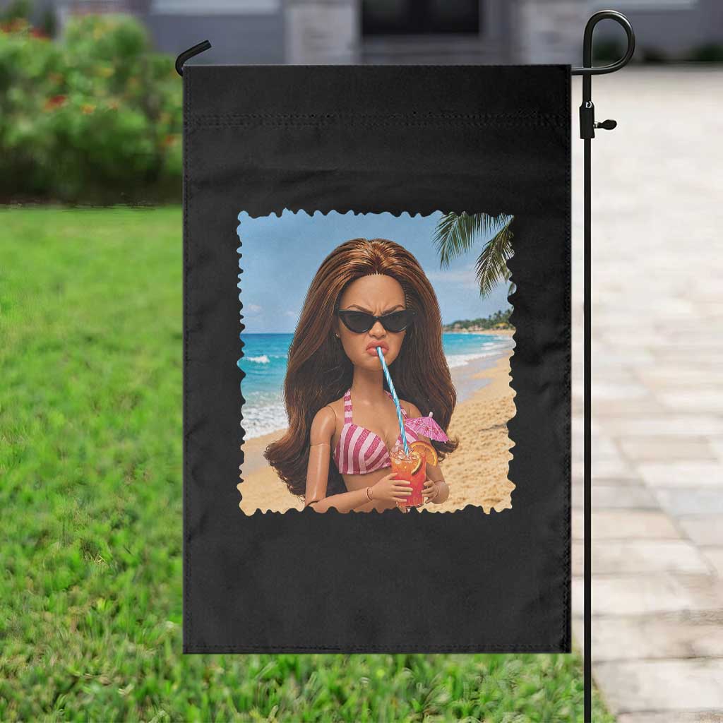 Funny Summer Doll Face Meme Garden Flag Tropical Beach Party Graphic