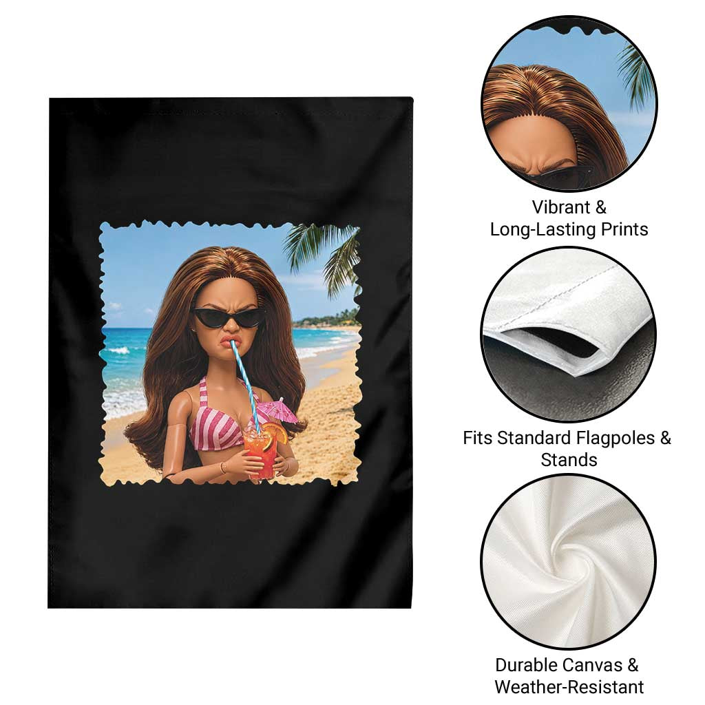 Funny Summer Doll Face Meme Garden Flag Tropical Beach Party Graphic
