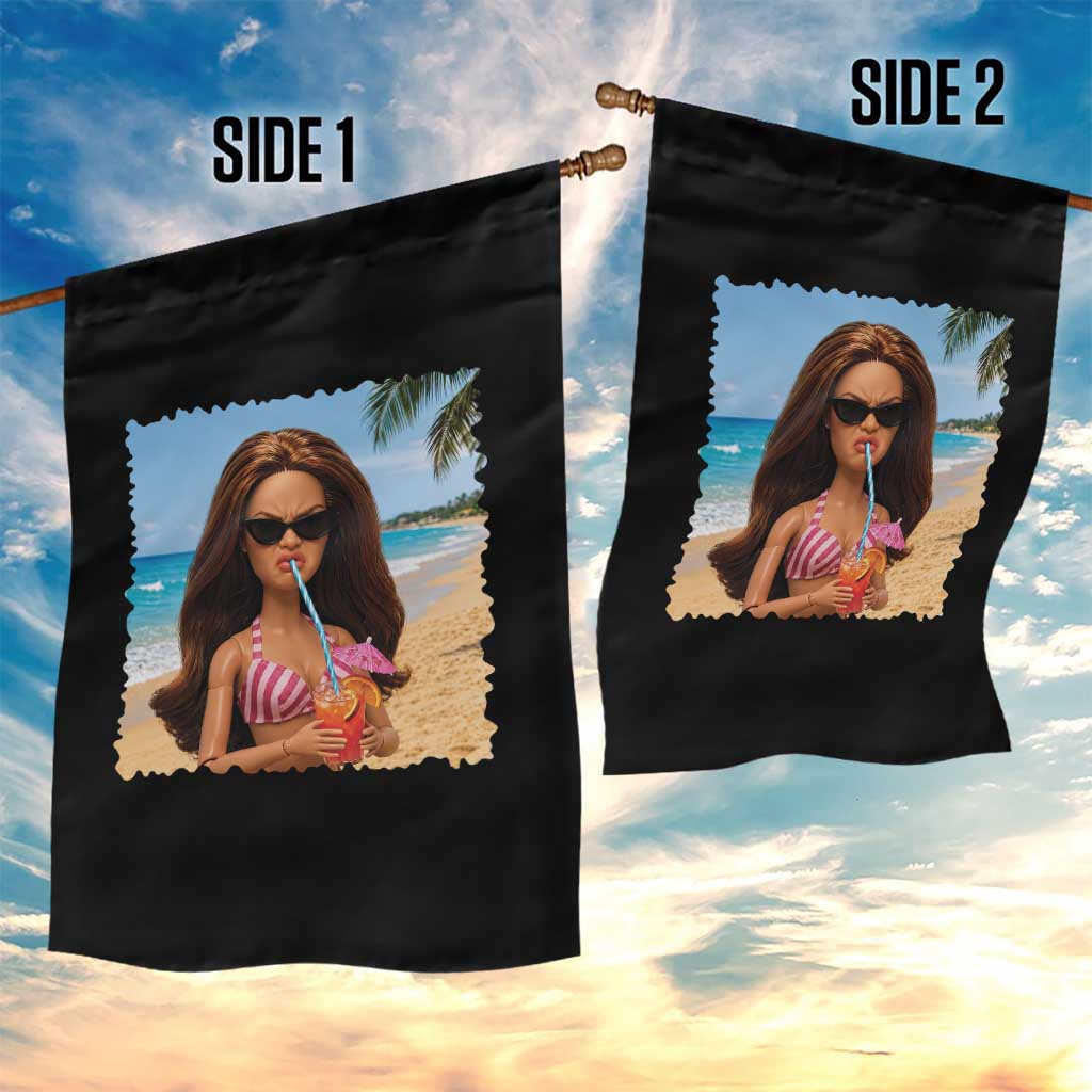 Funny Summer Doll Face Meme Garden Flag Tropical Beach Party Graphic