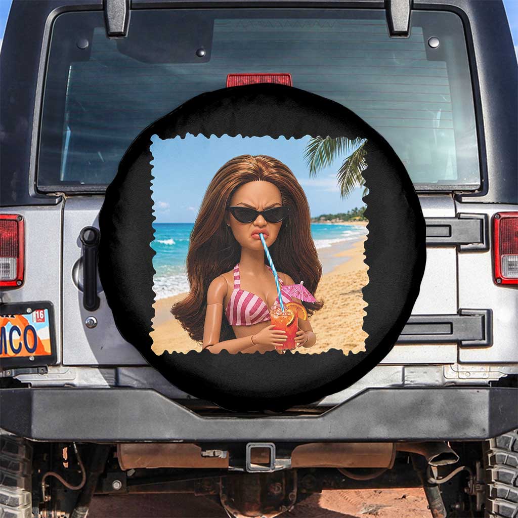 Funny Summer Doll Face Meme Spare Tire Cover Tropical Beach Party Graphic