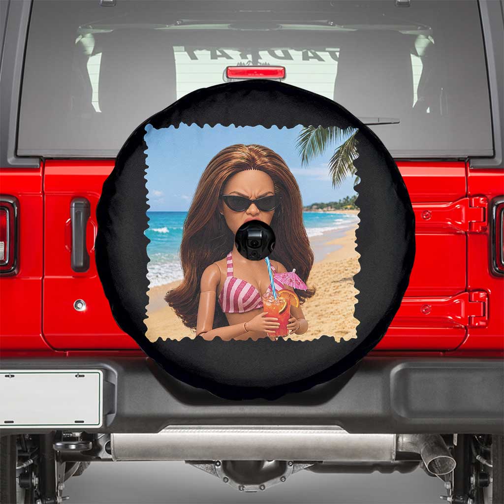 Funny Summer Doll Face Meme Spare Tire Cover Tropical Beach Party Graphic