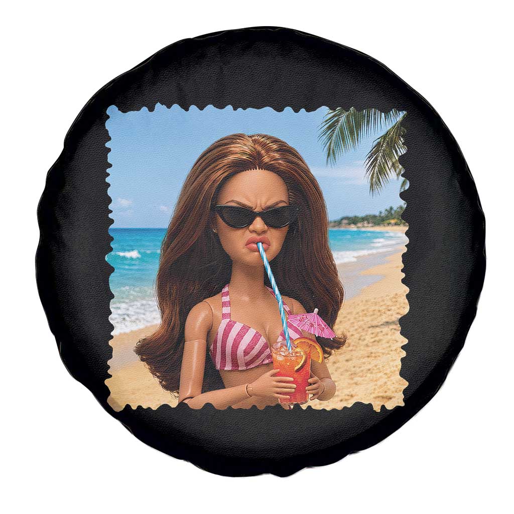 Funny Summer Doll Face Meme Spare Tire Cover Tropical Beach Party Graphic