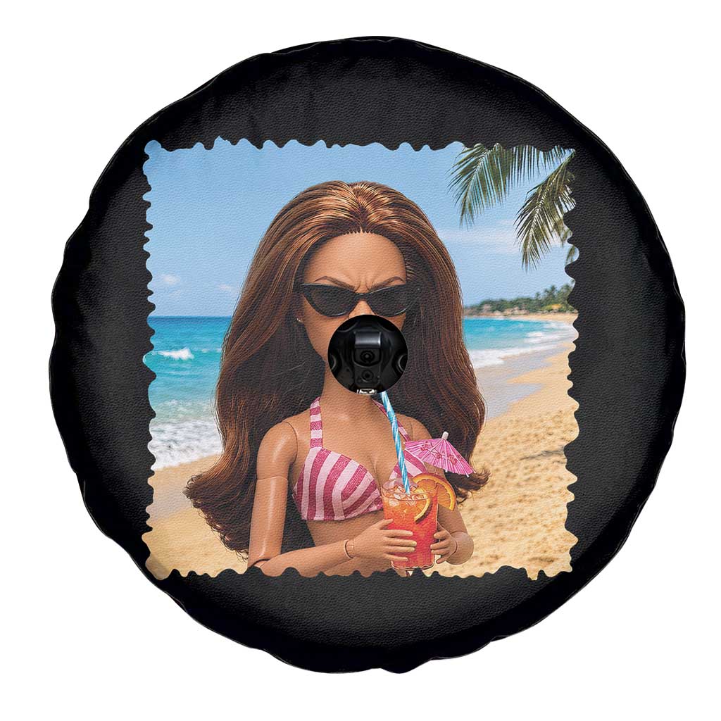 Funny Summer Doll Face Meme Spare Tire Cover Tropical Beach Party Graphic
