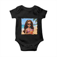 Funny Summer Doll Face Meme Baby Onesie Tropical Beach Party Graphic