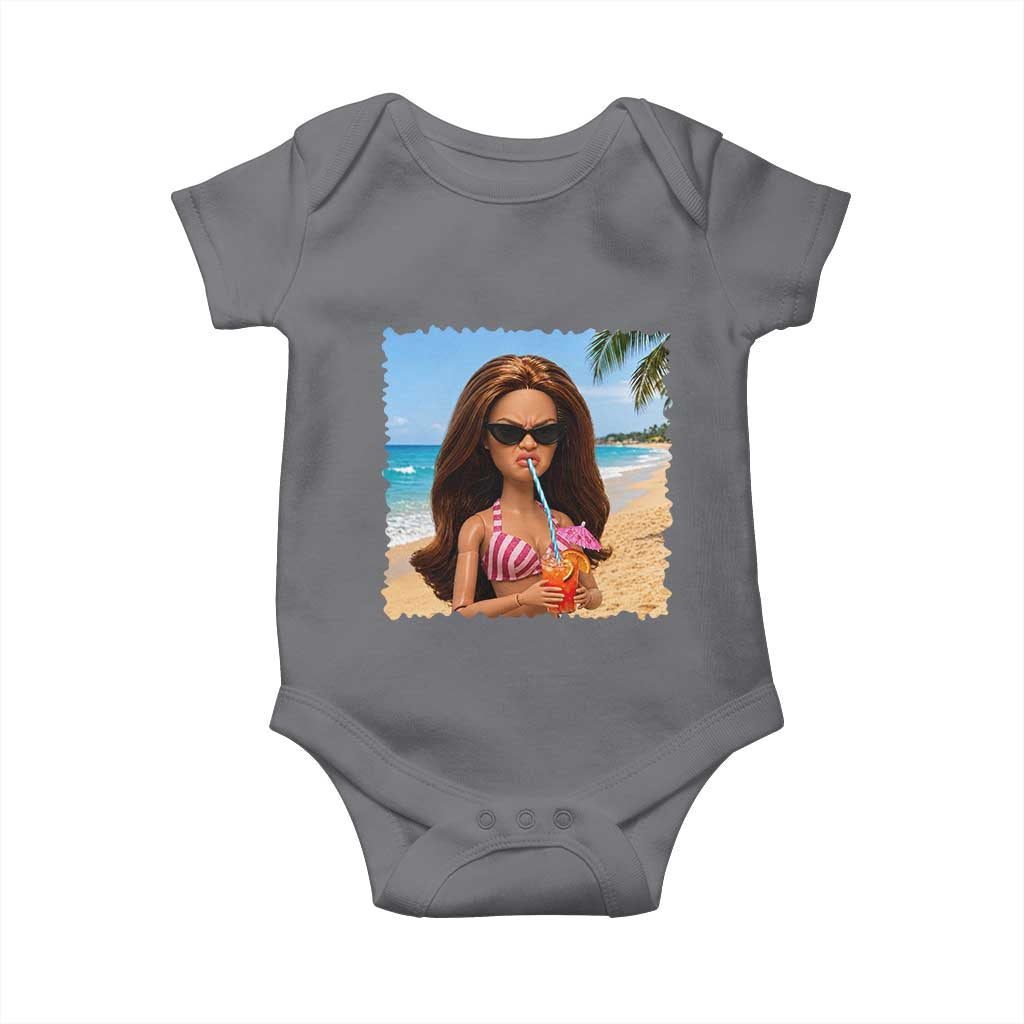 Funny Summer Doll Face Meme Baby Onesie Tropical Beach Party Graphic
