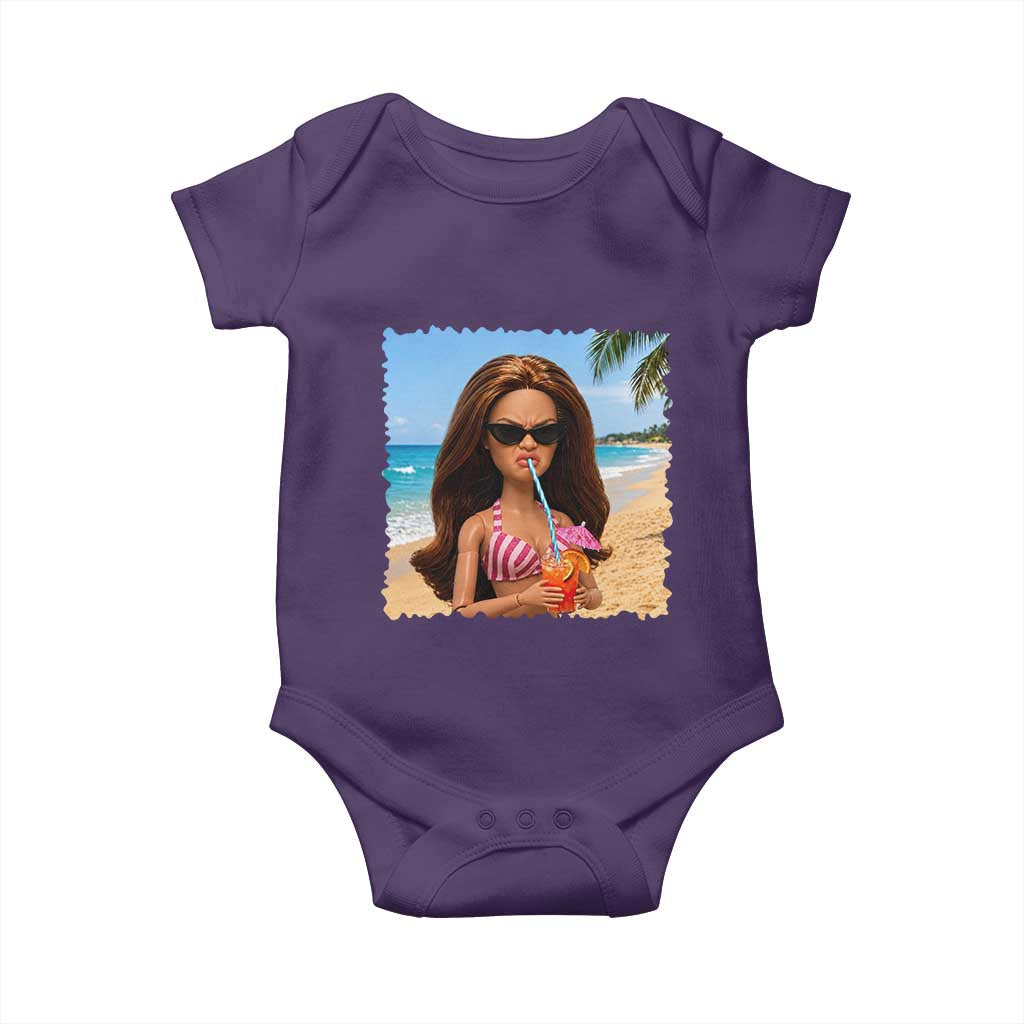 Funny Summer Doll Face Meme Baby Onesie Tropical Beach Party Graphic