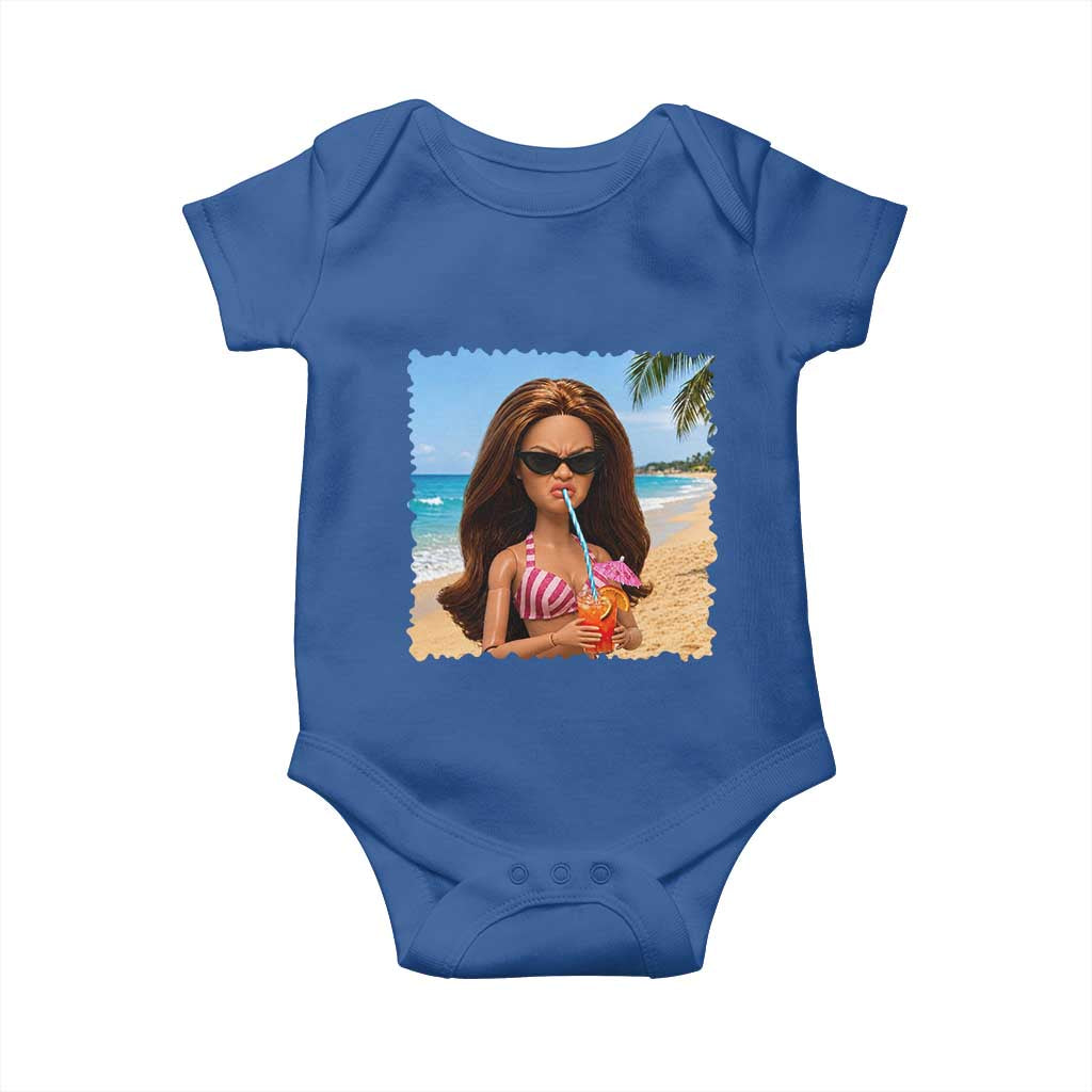 Funny Summer Doll Face Meme Baby Onesie Tropical Beach Party Graphic