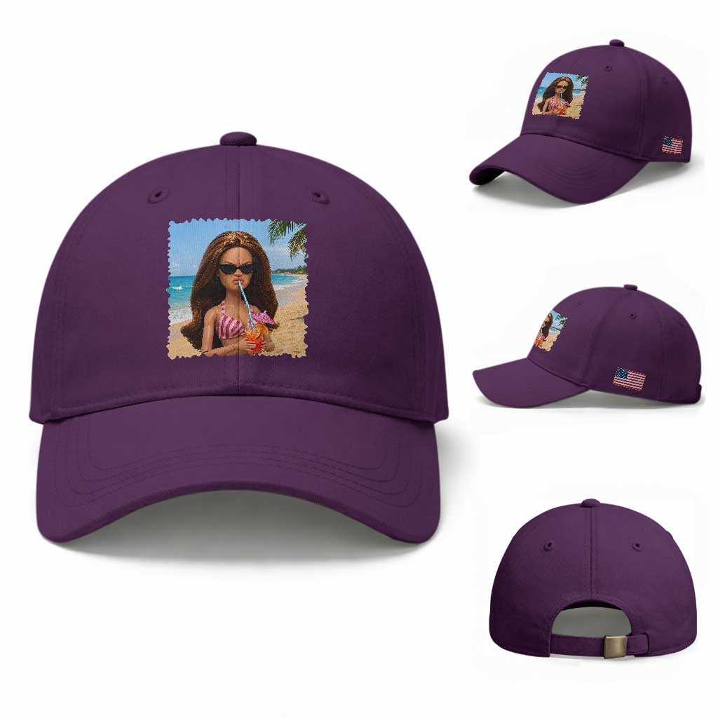 Funny Summer Doll Face Meme Baseball Cap Tropical Beach Party Graphic
