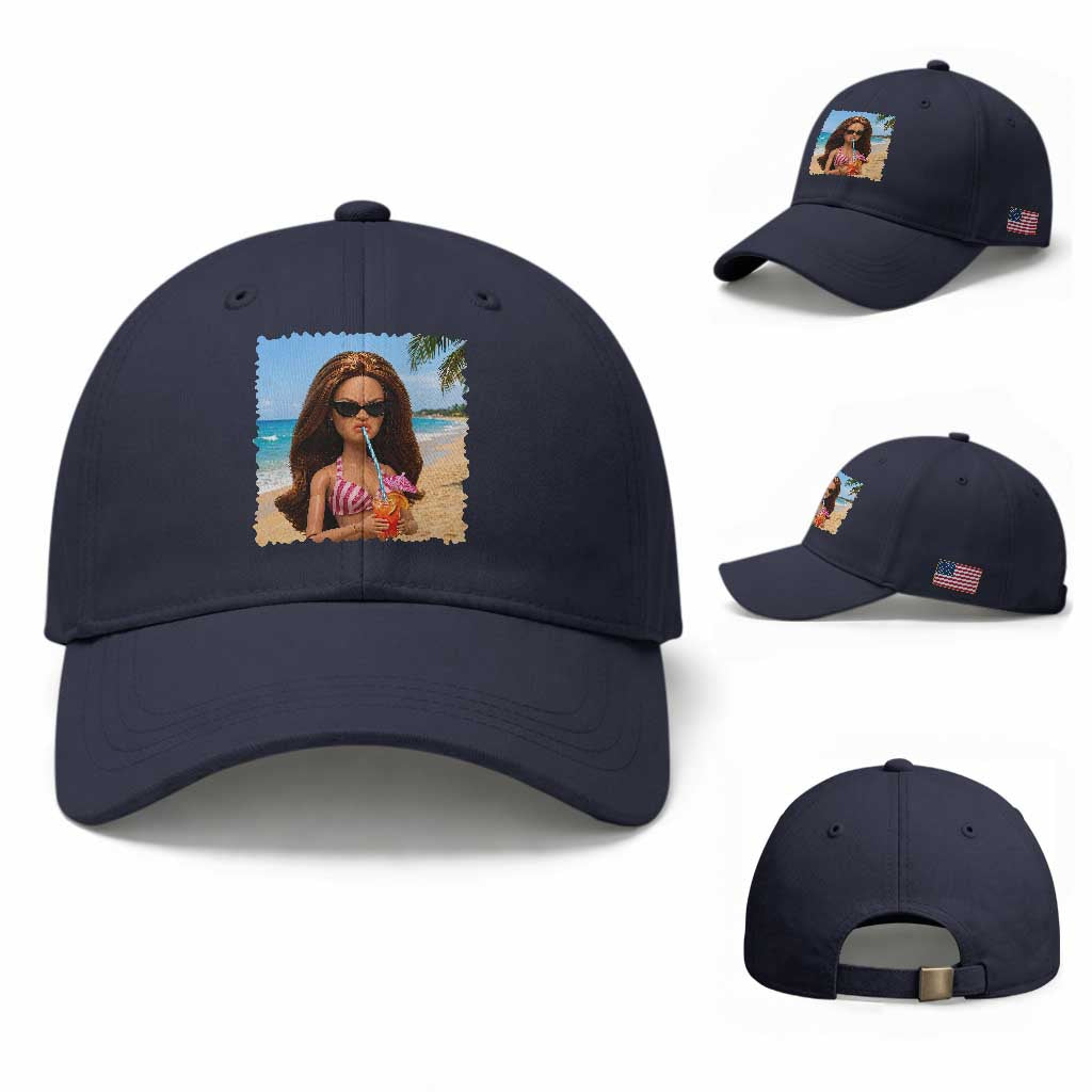 Funny Summer Doll Face Meme Baseball Cap Tropical Beach Party Graphic