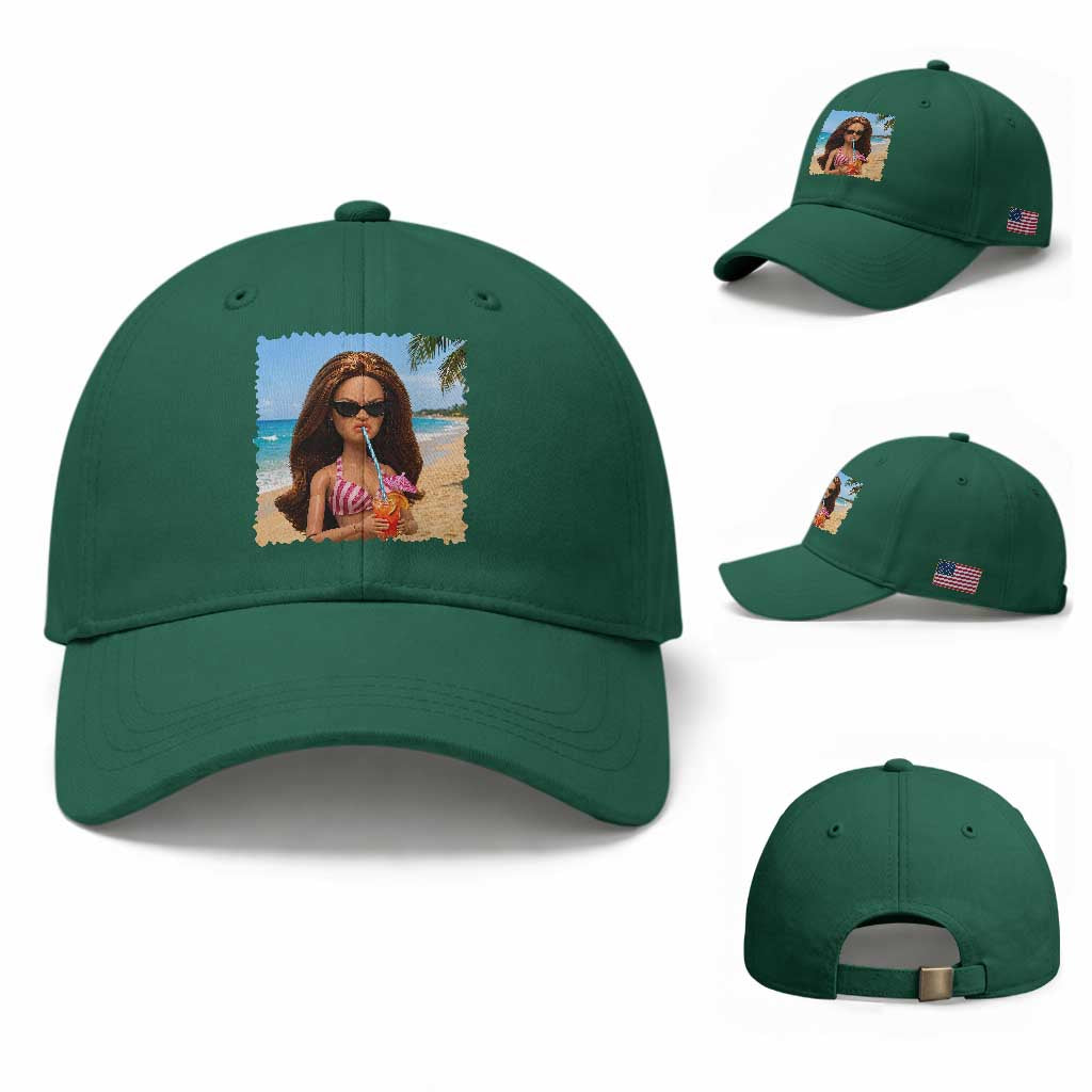 Funny Summer Doll Face Meme Baseball Cap Tropical Beach Party Graphic