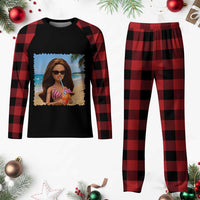Funny Summer Doll Face Meme Plaid Pajama Set Tropical Beach Party Graphic
