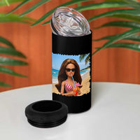 Funny Summer Doll Face Meme 4 in 1 Can Cooler Tumbler Tropical Beach Party Graphic