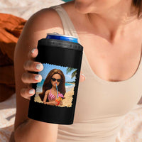 Funny Summer Doll Face Meme 4 in 1 Can Cooler Tumbler Tropical Beach Party Graphic