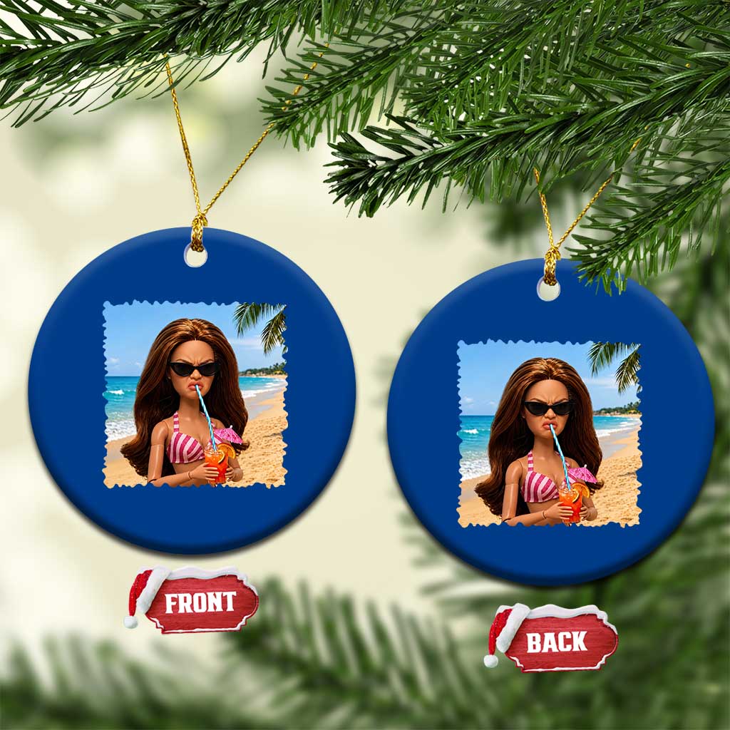 Funny Summer Doll Face Meme Ceramic Ornament Tropical Beach Party Graphic