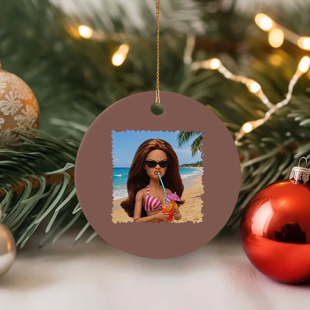 Funny Summer Doll Face Meme Ceramic Ornament Tropical Beach Party Graphic