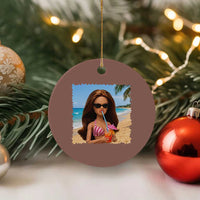 Funny Summer Doll Face Meme Ceramic Ornament Tropical Beach Party Graphic