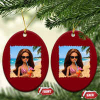 Funny Summer Doll Face Meme Ceramic Ornament Tropical Beach Party Graphic