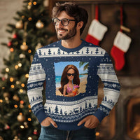 Funny Summer Doll Face Meme Ugly Christmas Sweater Tropical Beach Party Graphic